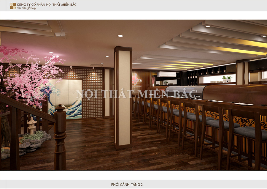 Thiết kế nhà hàng Nhật sử dụng gỗ cao cấp
